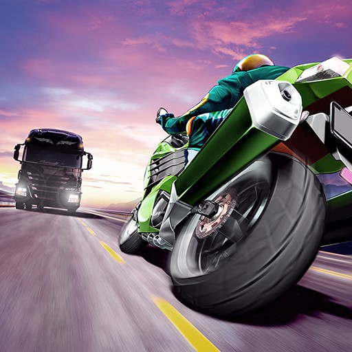 Motorcycle rider racing through highway traffic